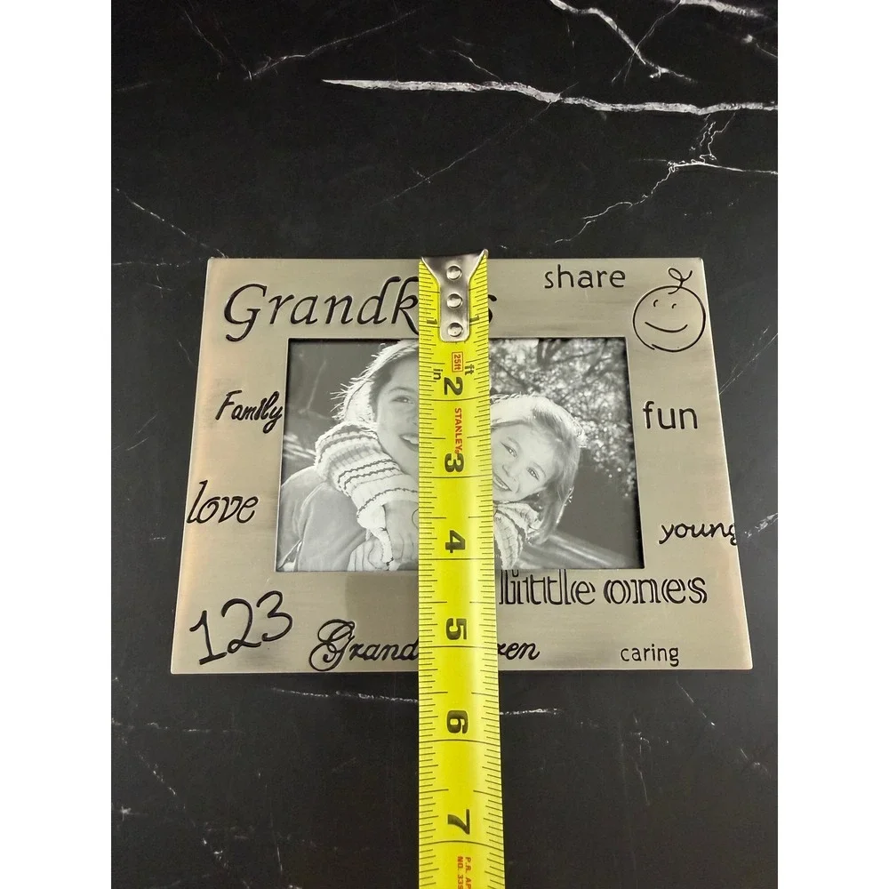 VTG Metal Fetco 3.5X5 Silver Tone Frame Grandkids Family Little Ones Text